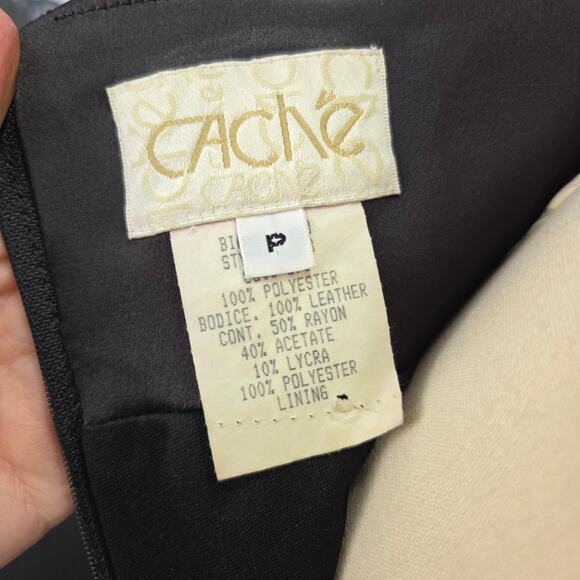 Cache Vintage 90s Black Leather Maxi Dress Size XS P Strapless Reptile Gothic - Picture 10 of 11